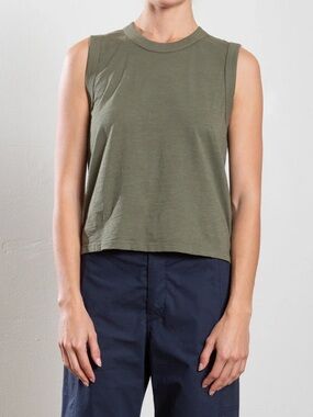 Pharaoh Liv olive green muscle crop tank top in supima slub cotton size medium
